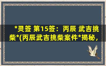 *灵签 第15签：丙辰 武吉挑柴*(丙辰武吉挑柴案件*揭秘，震惊全国！)